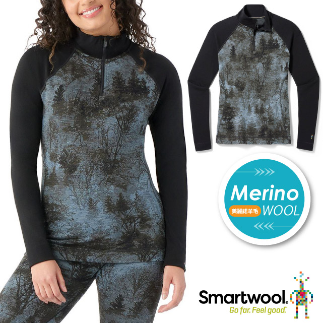 【SmartWool】女 Thermal 長袖拉鍊上衣(merino wool) SW016374-M13 黑森林✿30E010